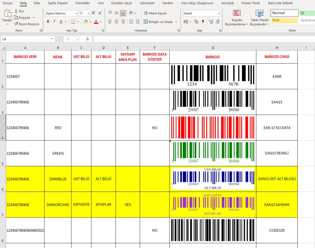 Excel barcode qrcode addin eklenti