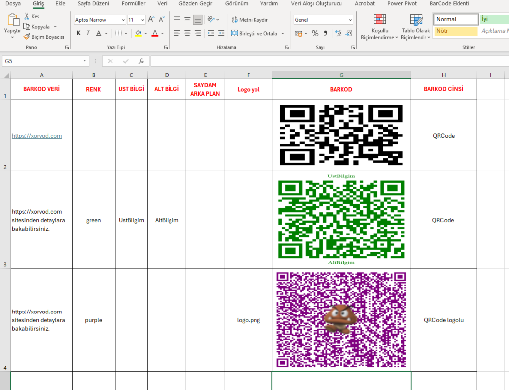 Excel barcode qrcode addin eklenti