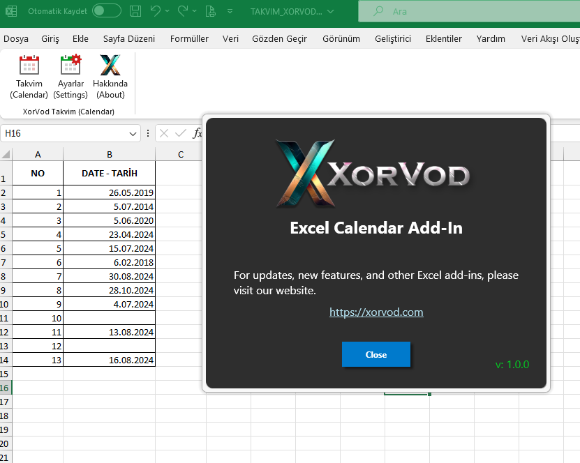 excel calendar addin