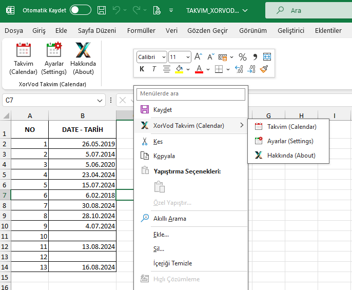 excel calendar addin